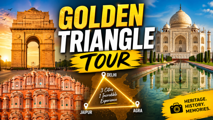 Travelers exploring historic monuments on the Golden Triangle Tour in India