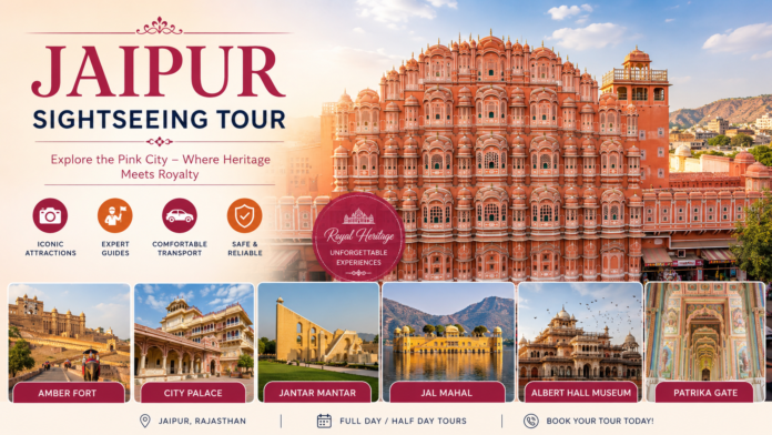 Complete Jaipur Sightseeing Guide featuring Amber Fort, Hawa Mahal, City Palace, colorful markets, and cultural attractions in Jaipur.