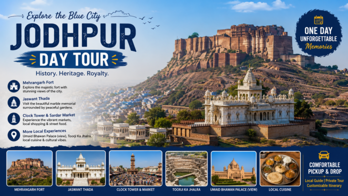 Full-Day Jodhpur Tour exploring architectural landmarks, historic forts, palaces, vibrant markets, and cultural gems in Rajasthan.