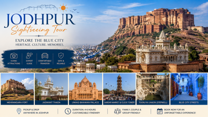 Tourists exploring Mehrangarh Fort and popular tourist attractions during a Jodhpur tour in Rajasthan, India.